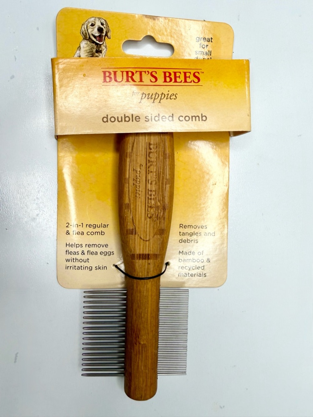Burt's Bees Natural Wood Double-Sided Puppy Comb - Silver Teeth